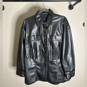 Blank NYC Leather fringe shirt jacket